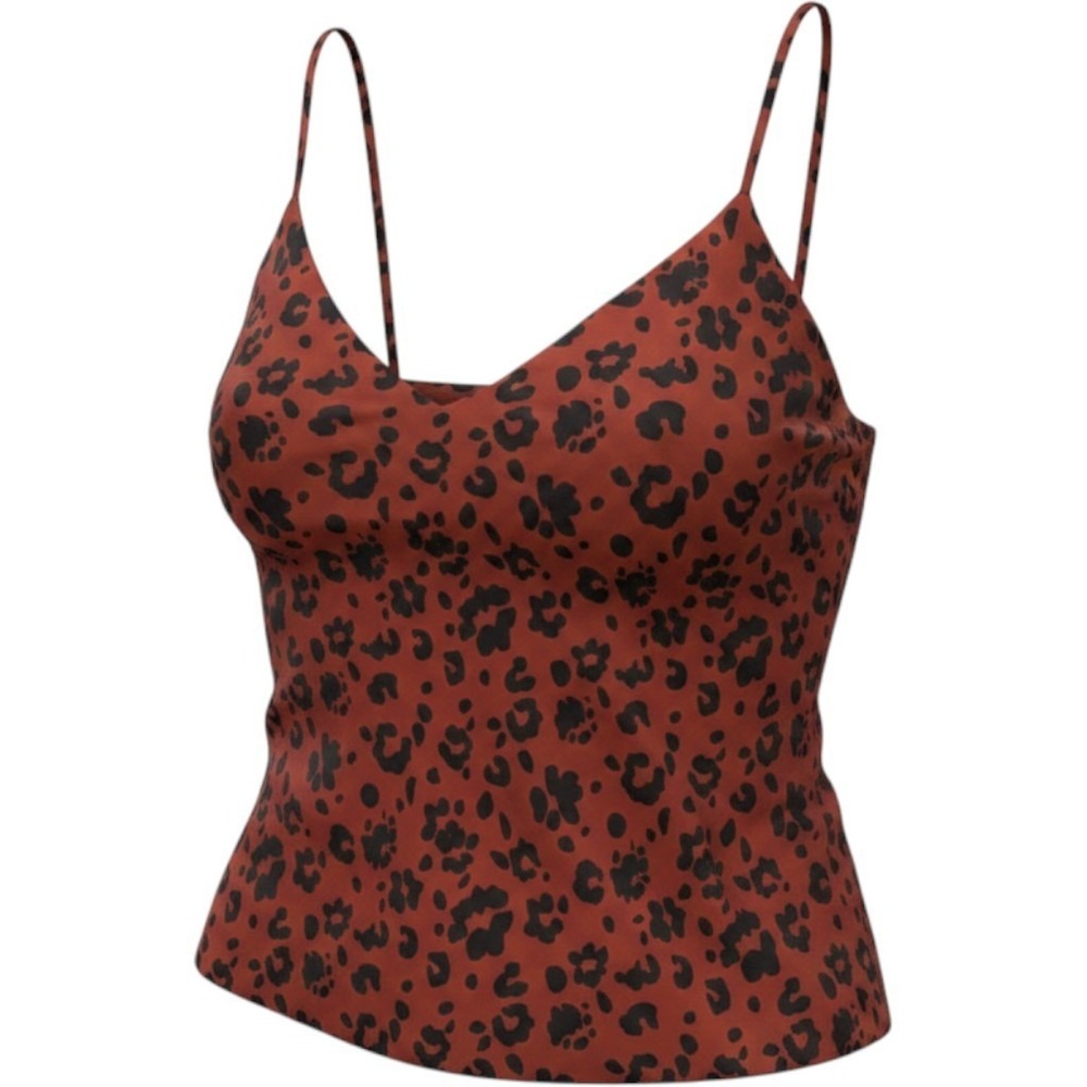 A New Day Womens Rust Leopard Floral Print V-Neck Cami Top Size M Adjustable